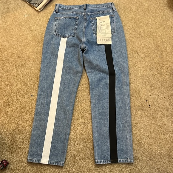 NWT STILL HERE TATE JEAN BLACK AND WHITE STRIPE in vintage blue - Picture 4 of 8